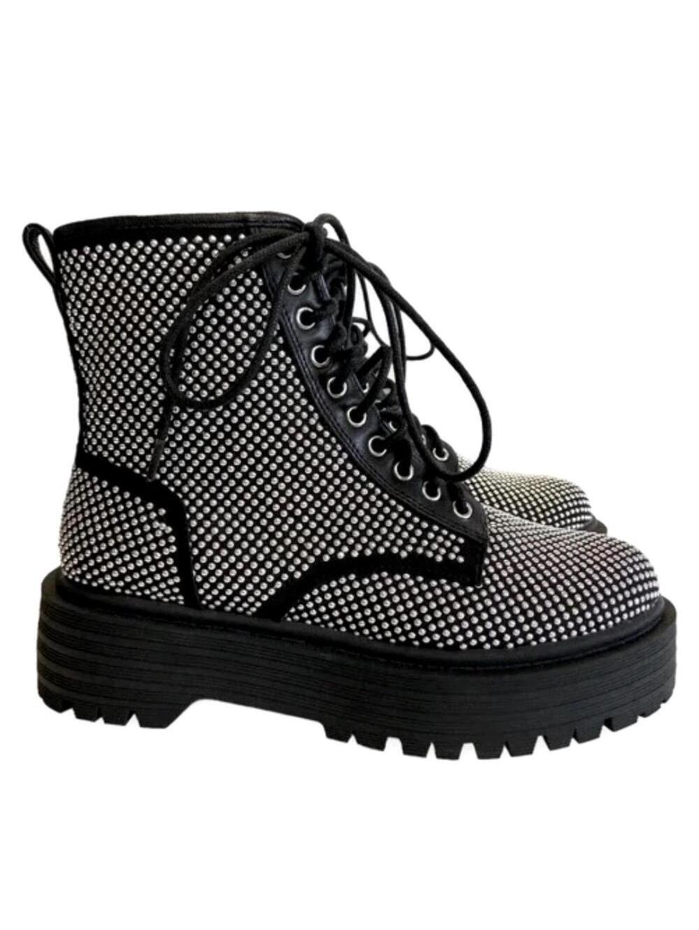 Gianni Bini Non-Stop Studded Combat Boots Chunky Lug Sole Platform Booties - Picture 2 of 7